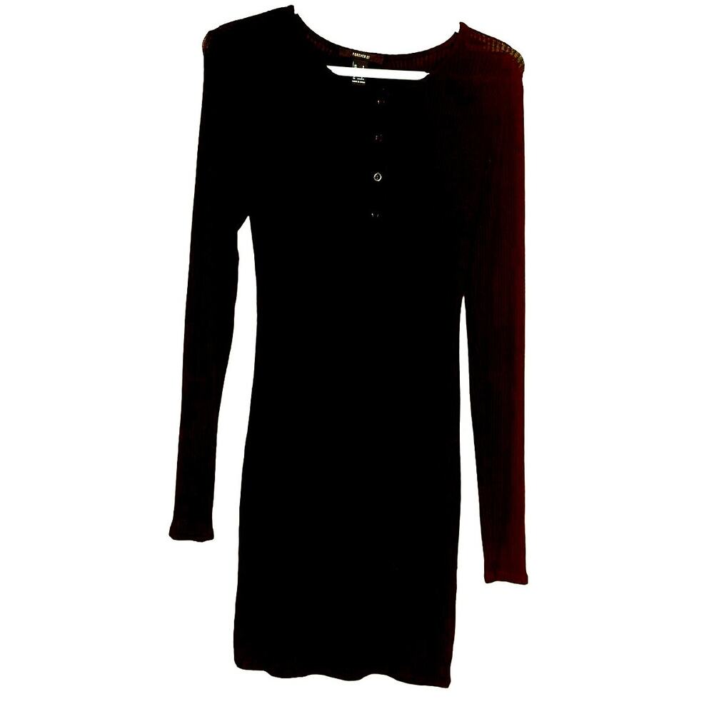 Forever 21 Black Ribbed Bodycon button dress Small